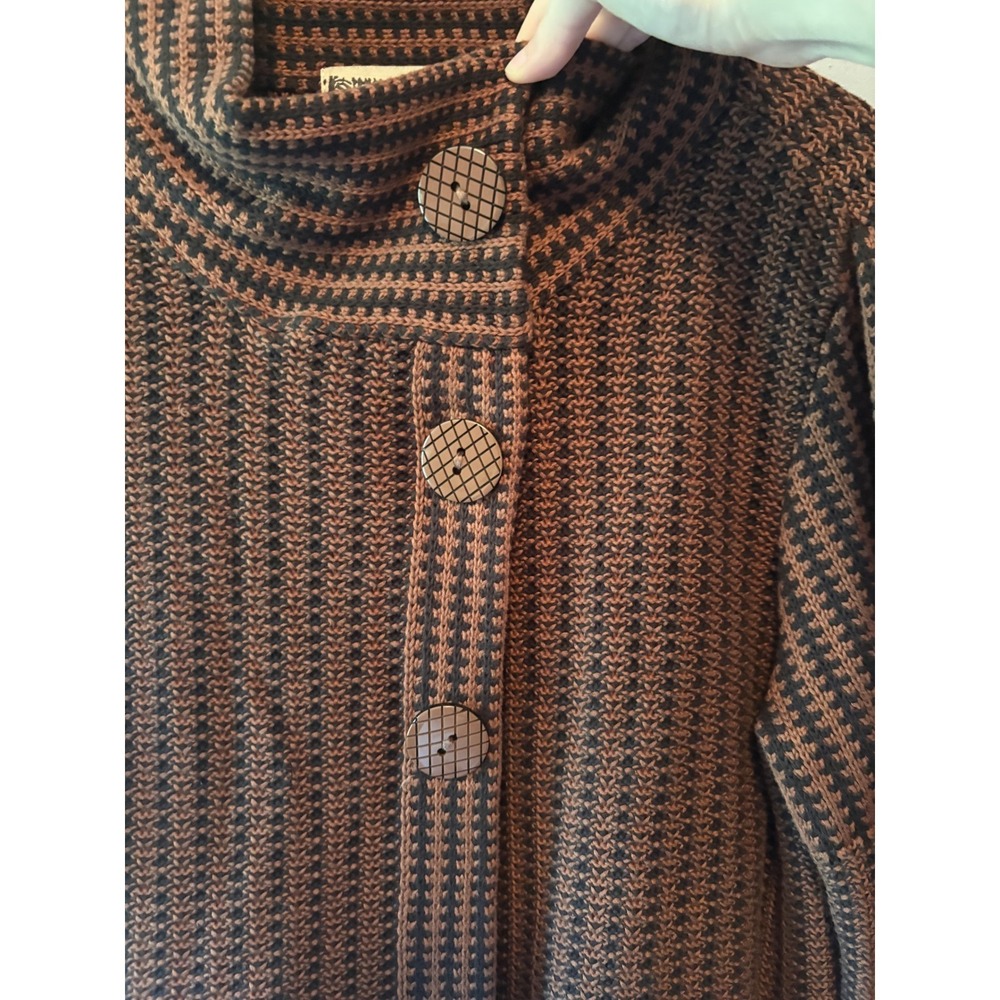 Habitat Womens Large Brown Cotton Houndstooth Cardigan Sweater - Picture 5 of 6